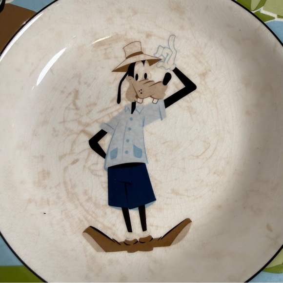 Disney Direct Abstract Design Characters Soup Rim Bowls Plate Goofy Vintage - Picture 2 of 8